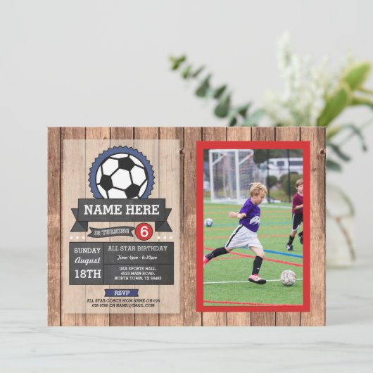 スポーツフォトサッカーフォトスター誕生日 招待状 (スタンド正面)