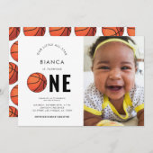 スポーツフォトバスケットボール1st誕生日パーティー 招待状 (正面/裏面)