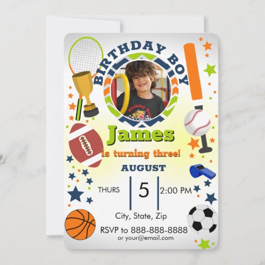 スポーツフォト誕生日招待状 招待状 (正面)