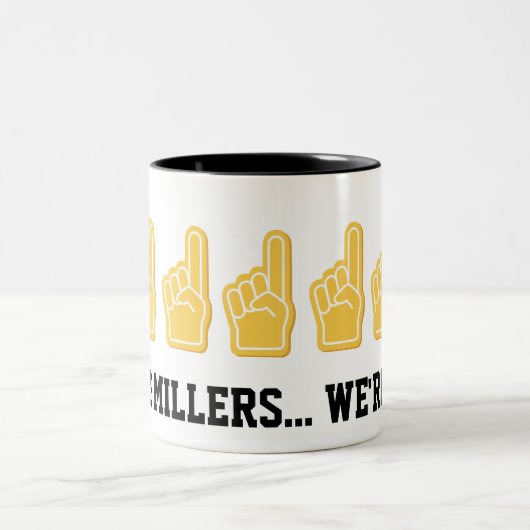 スポーツフォームハンドフィンガースクールイニシャル名おもしろいT ツートーンマグカップ (中央)