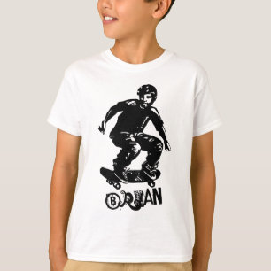 スポーツブラックオンホワイトスケートボーダー名前をカスタムする Tシャツ