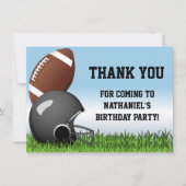 スポーツヘルメット/ボール/グラスサッカー誕生日パーティー サンキューカード (正面)