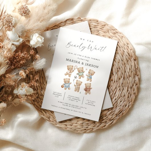 スポーツベアベイビーシャワー。ベアリーミーティング 招待状