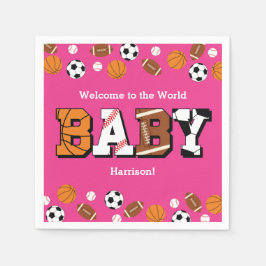 スポーツベビーシャワーピンクの女の子 スタンダードカクテルナプキン