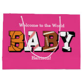 スポーツベビーシャワーピンクの女の子 ラージペーパーバッグ (裏面)