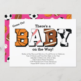 スポーツベビーシャワーピンクの女の子 招待状