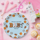 スポーツベビーシャワー共同テーマボーイブルー ペーパープレート (パーティー)