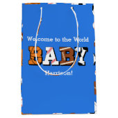 スポーツベビーシャワー共同テーマボーイブルー ミディアムペーパーバッグ (正面)