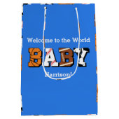 スポーツベビーシャワー共同テーマボーイブルー ミディアムペーパーバッグ (裏面)