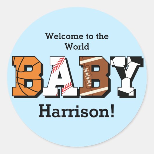 スポーツベビーシャワー共同テーマボーイブルー ラウンドシール (正面)