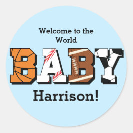 スポーツベビーシャワー共同テーマボーイブルー ラウンドシール