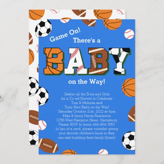 スポーツベビーシャワー共同テーマ 招待状 (正面/裏面)