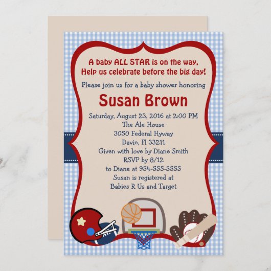 スポーツベビーシャワー招待状 招待状 (正面/裏面)