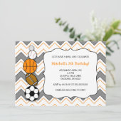 スポーツボールの誕生日パーティー招待状 招待状 (スタンド正面)