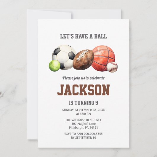 スポーツボールみんなでボールしよう 招待状 (正面)