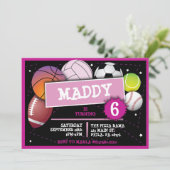 スポーツボールガールズバースデーパーティー招待状 招待状 (スタンド正面)