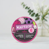 スポーツボールガールズバースデーパーティー招待状 招待状 (スタンド正面)