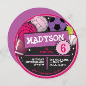 スポーツボールガールズバースデーパーティー招待状 招待状 (正面/裏面)