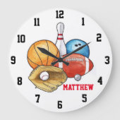 スポーツボールパーソナライズされた壁時計 ラージ壁時計 (正面)