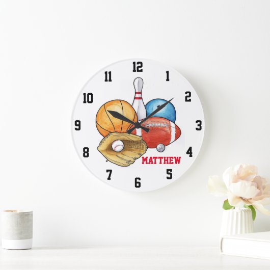 スポーツボールパーソナライズされた壁時計 ラージ壁時計 (ホーム)