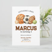 スポーツボール子供の誕生日パーティー 招待状 (スタンド正面)