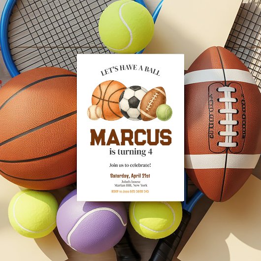 スポーツボール子供の誕生日パーティー 招待状