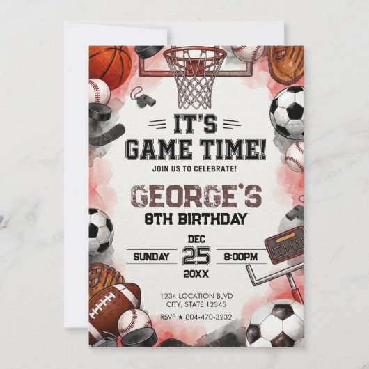 スポーツボール少年 誕生日 招待状 (正面)