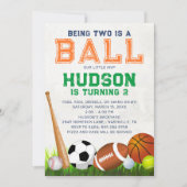 スポーツボール誕生日パーティーへの招待 招待状 (正面)