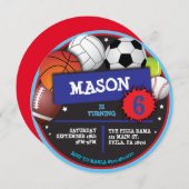 スポーツボール誕生日パーティーへの招待 招待状 (正面/裏面)