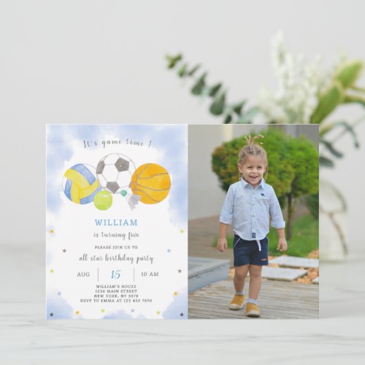 スポーツボール誕生日招待状付き写真付き 招待状 (スタンド正面)