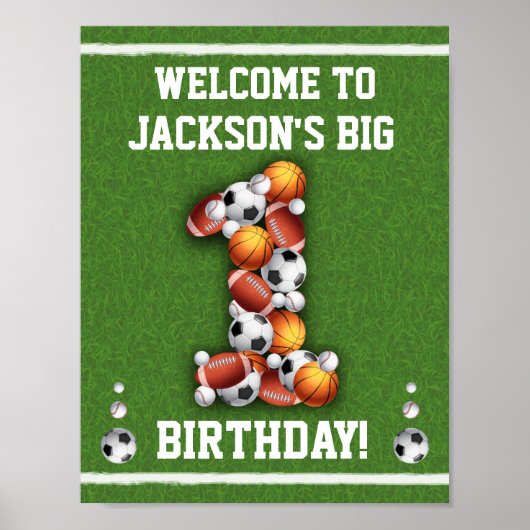スポーツボール1st誕生日ウェルカムサイン ポスター (正面)
