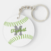 スポーツミニマルライムグレーホワイトソフトボールバッグラベル キーホルダー (裏面)