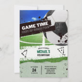 スポーツモダンサッカーボールボーイズ誕生日パーティー 招待状 (正面)