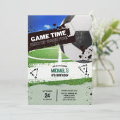 スポーツモダンサッカーボールボーイズ誕生日パーティー 招待状 (スタンド正面)