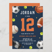 スポーツモダンテーマ誕生会 招待状 (正面/裏面)