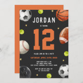 スポーツモダンテーマ誕生会 招待状 (正面/裏面)