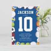 スポーツモダンネイビーブルーボーイバースデーパーティー 招待状 (スタンド正面)