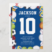 スポーツモダンネイビーブルーボーイバースデーパーティー 招待状 (正面/裏面)