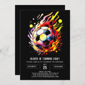 スポーツモダン印刷用サッカー誕生日 招待状 (正面/裏面)