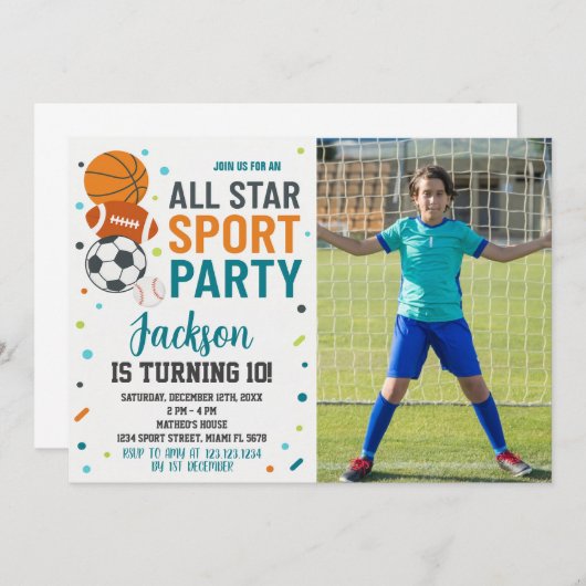 スポーツモダン誕生日招待状 招待状 (正面/裏面)