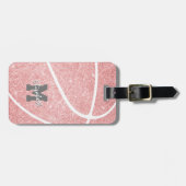 スポーツモノグラムのギフト女の子ピンクのバスケットボール ラゲッジタグ (正面横)