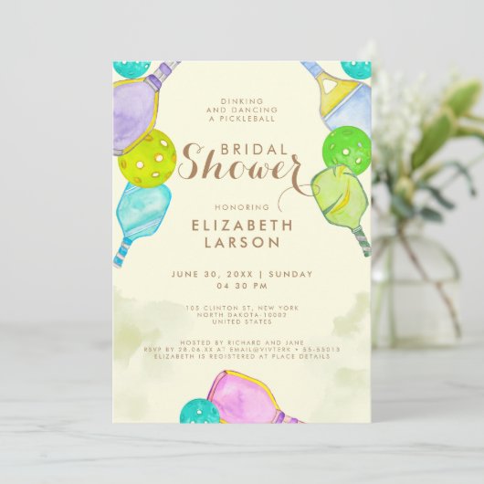 スポーツラバーウォーターカラーピックボールをテーマにしたブライダル 招待状 (スタンド正面)