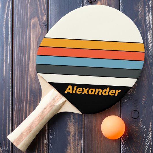 スポーツレトロダークストライプのレインボー名 卓球ラケット