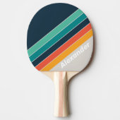 スポーツレトロ海ストライプのレインボーと名前 卓球ラケット (正面)