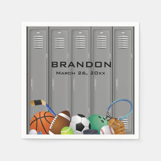 スポーツロッカールームデザイン紙ナプキンス スタンダードカクテルナプキン (正面)