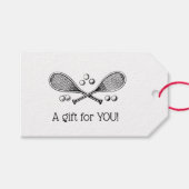 スポーツヴィンテージがテニスラケットテニスボールを交差 ギフトタグ (正面(横))