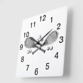 スポーツヴィンテージがテニスラケットテニスボールを交差 スクエア壁時計 (傾斜)