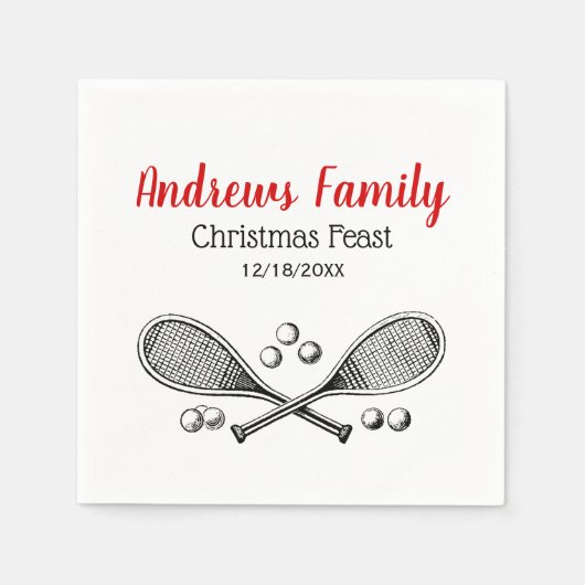 スポーツヴィンテージがテニスラケットテニスボールを交差 スタンダードカクテルナプキン (正面)