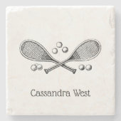 スポーツヴィンテージがテニスラケットテニスボールを交差 ストーンコースター (正面)