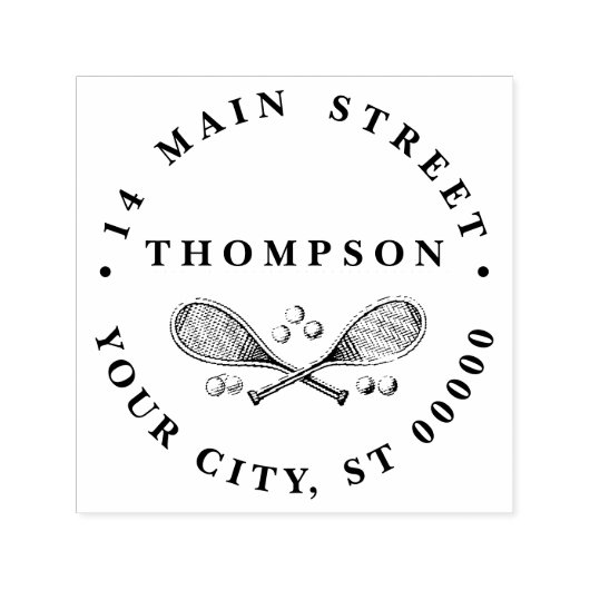 スポーツヴィンテージがテニスラケットテニスボールを交差 セルフインキングスタンプ (デザイン)